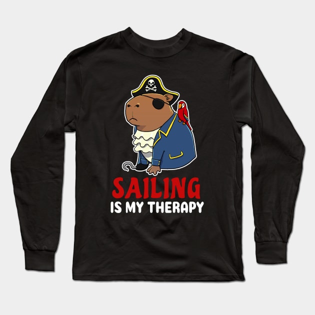 Sailing is my therapy cartoon Capybara Pirate Long Sleeve T-Shirt by capydays